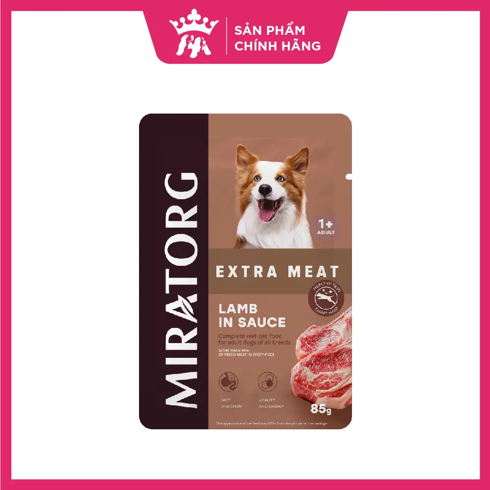 (85g) Thức ăn ướt Miratorg xốt thịt cho tất cả các giống chó trưởng thành | vị Thịt Cừu | Dinh dưỡng hoàn hảo [Hạt siêu thịt - Vị siêu ngon]