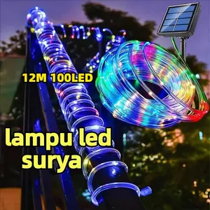 12 Meter Tenaga Surya Lampu LED – Selang String Tumblr Natal RGB, Multi Warna Pencahayaan Hias Luar Ruangan