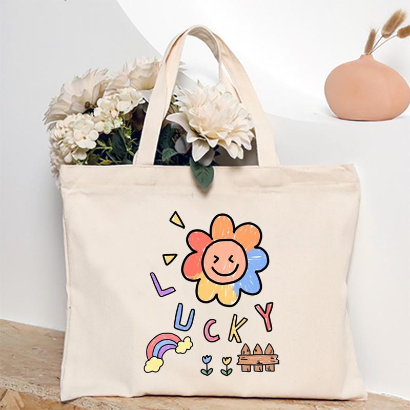 Product Introduction of Cute Cartoon Teddy Bear Printed Canvas Horizontal Handbag Fashionable Versatile One Shoulder Storage Bag 37