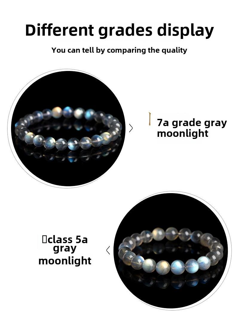 Product Introduction of Crystal Natural Moonstone Loose Beads Bracelet Net Body Color Light Gray Moonlight Labradorite round Beads Bracelet 1