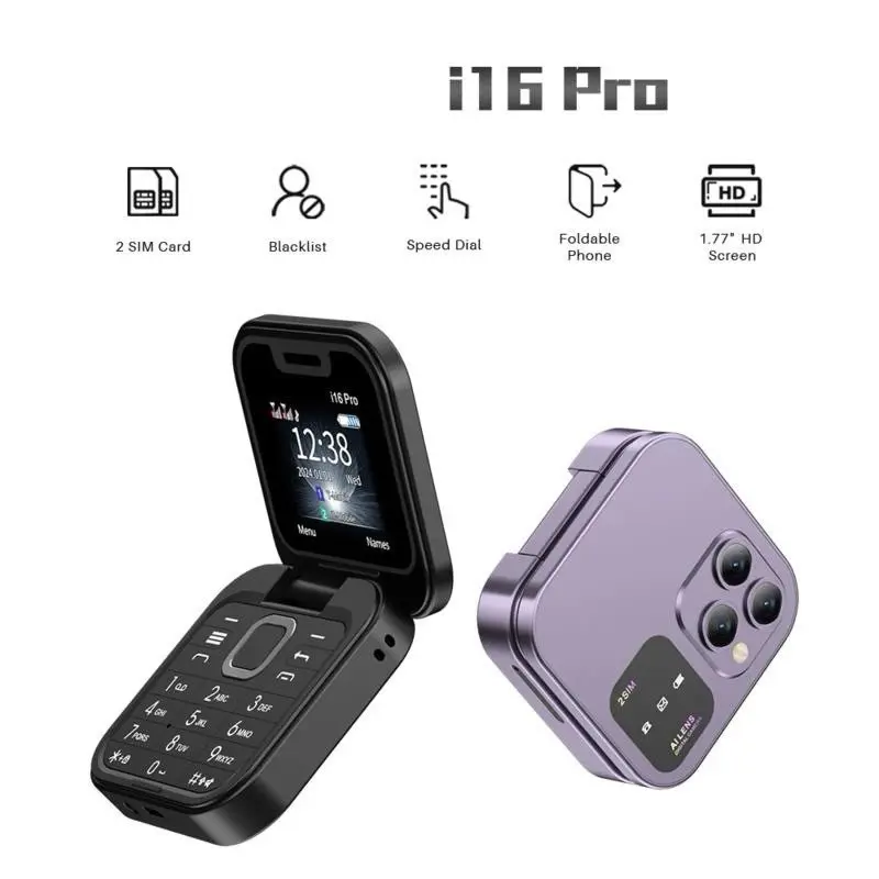 พร้อมส่ง มีประกัน โทสับ โทรศัพท์มือถือจิ๋ว แบบฝาพับ ขนาดพกพา i16 pro มีเมนูภาษาไทย ใส่ได้2ซิม กล้องหลังหน้าจอHD