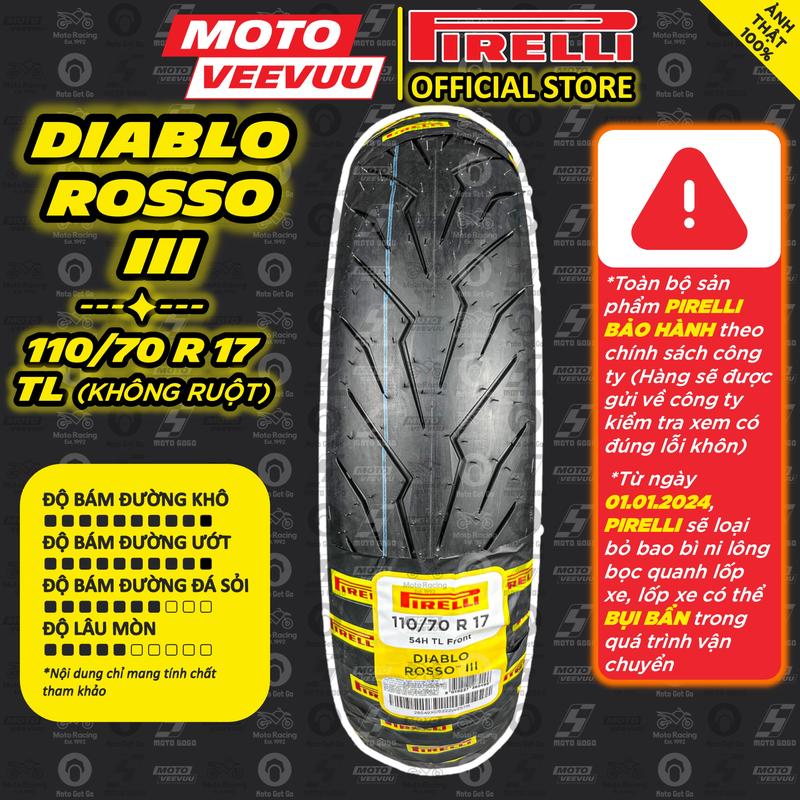 [MTVV] Vỏ lốp xe máy PIRELLI 110/70 R 17 TL Diablo Rosso 3 110/70-17<END>