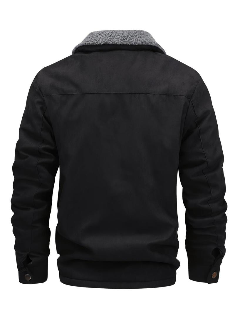 Product Introduction of Men's Regular Fit Solid Pocket Zipper Thermal Lined Jacket, Casual Long Sleeve Collared Outerwear for Fall & Winter, Men's Clothes for Daily Wear 5
