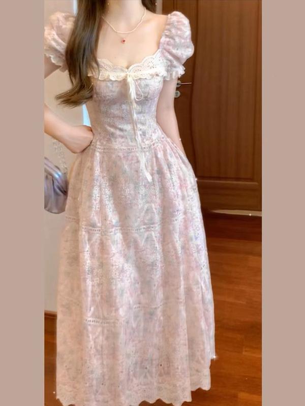 Đầm dự tiệc dạo phố dáng dài tay bồng tiểu thư ,chất vải ren thô phong cách nàng thơ xinh xắn - Vivian dress