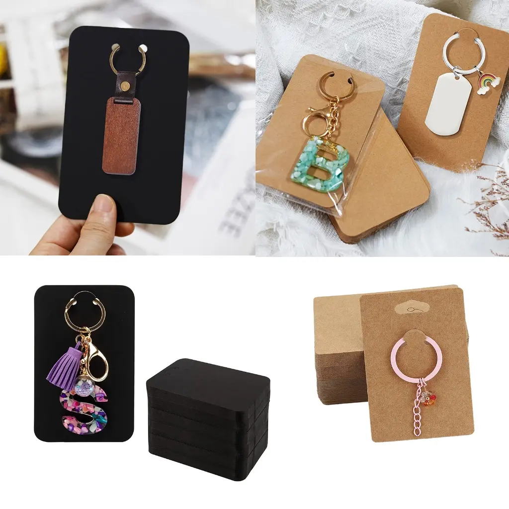 50Pcs Keychain Display Card Hanging-Keychain Packaging Selling Card Keychain Display Cards Brown Paper Jewelry Cards