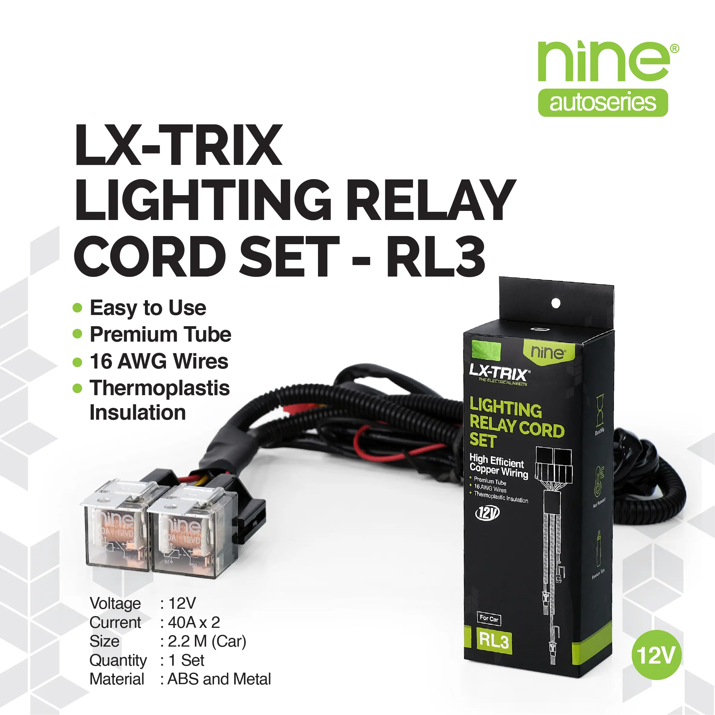 LX-TRIX Kabel Relay Set Sepasang Lampu Tembak Sorot Untuk Mobil Motor Universal Panjang 2.2 Meter Up To 100 Watt RL3 - NINE AUTOSERIES