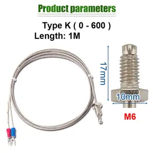 2/1m Thermocouple Termokopel Sensor Type K M6 Thread Stainless Temperature Sensor Suhu Tipe 0-580C
