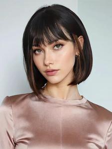 12 Inch Short Straight Bob Wigs for Women, Gorgeous Fluffy Wigs with Bangs, Synthetic Full Machine Wigs for Party, Daily Use