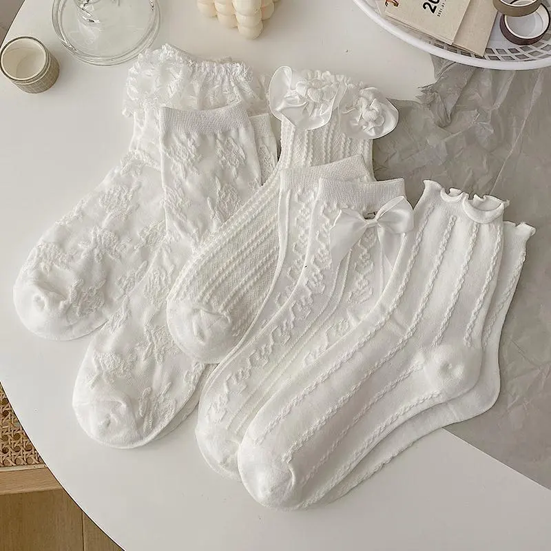 White Lolita Lace Socks Children Tube Socks Summer Pure Cotton Japanese Lolita JK Women's Socks Spring and Autumn Thin Womenswear Lingerie
