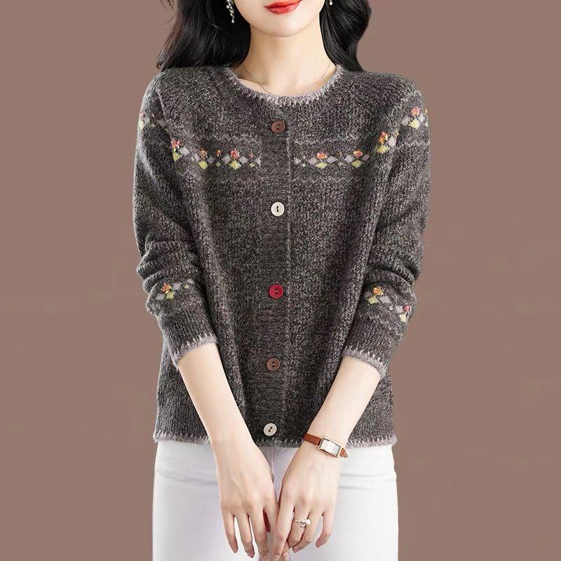 Áo Cardigan Dệt Kim Sợi Hoa Cho Mẹ, Phong Cách Mới Mùa Xuân Và Mùa Thu, Dành Cho Phụ Nữ, Dáng Rộng Vừa Vặn, Áo Khoác Len Trẻ Trung, Áo Dệt Kim Ngắn, Áo Mặc Bên Ngoài Hợp Xu hướng 6