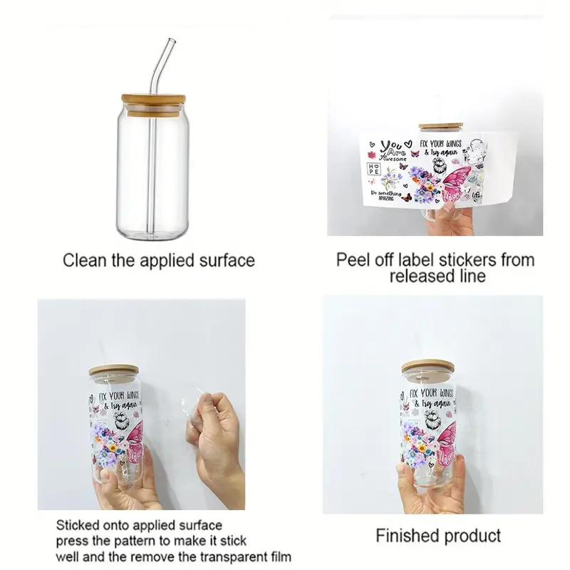 Butterfly Pattern UV DTF Transfer Sticker, 5 Counts/set DIY Sticker for Glass Bottle, Glass Cup Decorative Transfer Decal 6