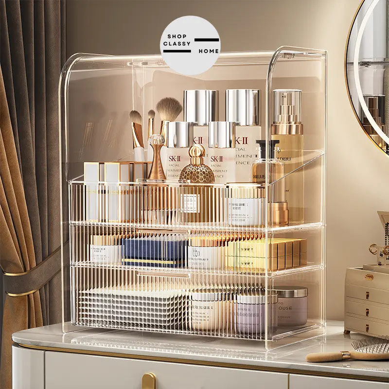 ShopClassyhome Large Acrylic Cosmetics organizer storage box desktop dust-proof makeup perfume mask lotion organizer table display box
