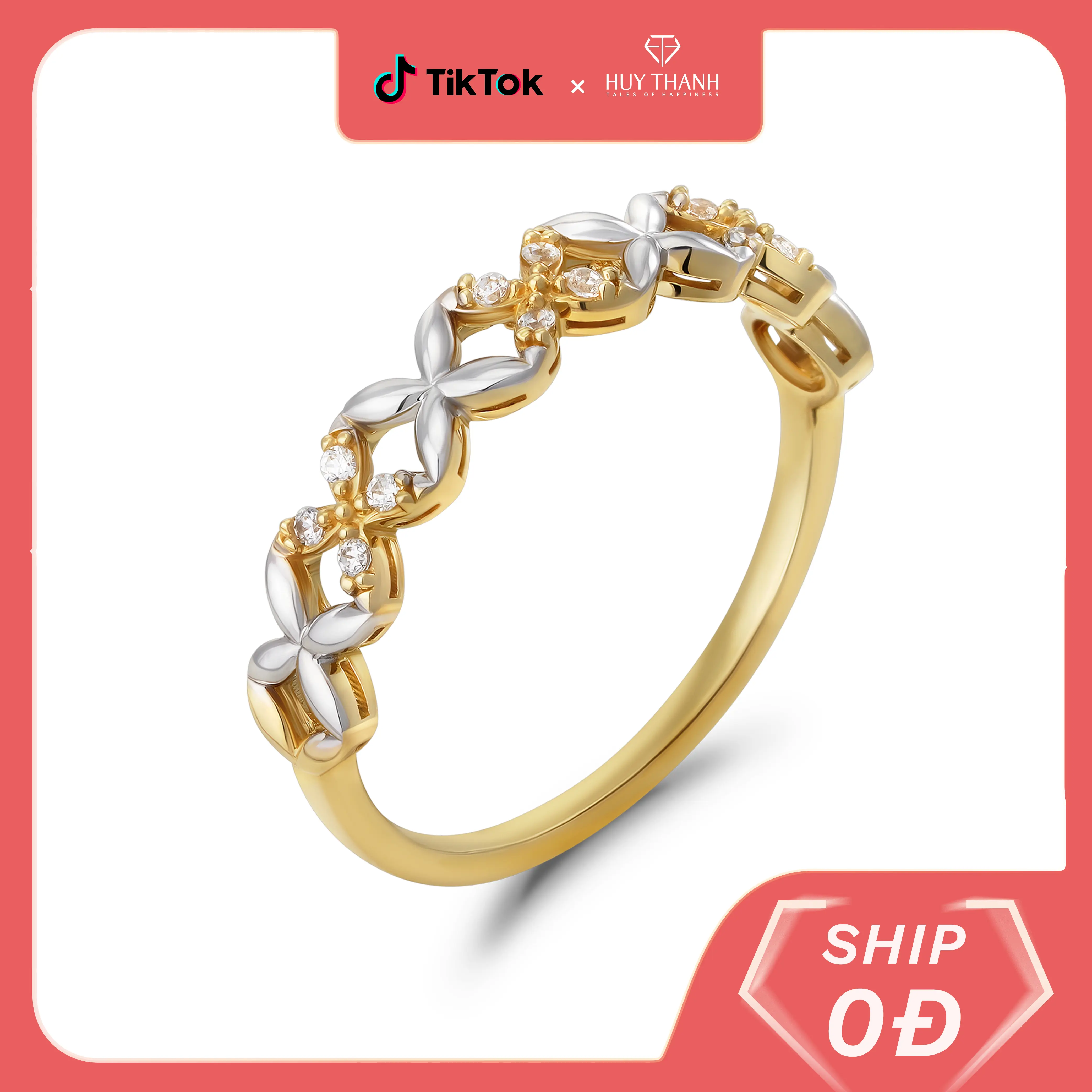 HuyThanhJewelry NLF507 Nhẫn nữ Lộc Phát Lộc Vàng 10k Họa Tiết Kim Tiền Mix Màu