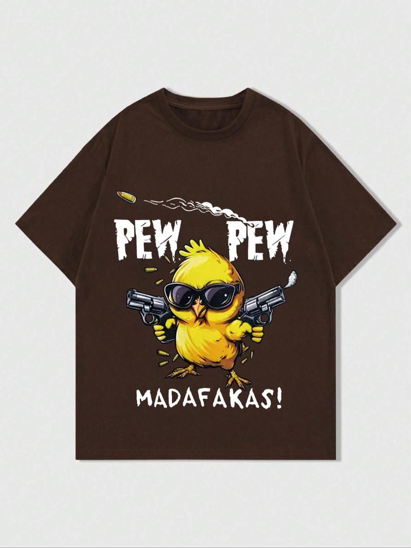 Product Introduction of Men's Cartoon Chicken & Letter Print Round Neck Tee, Regular Fit Casual Short Sleeve T-shirt for Summer, Men's Top for Daily Wear 5