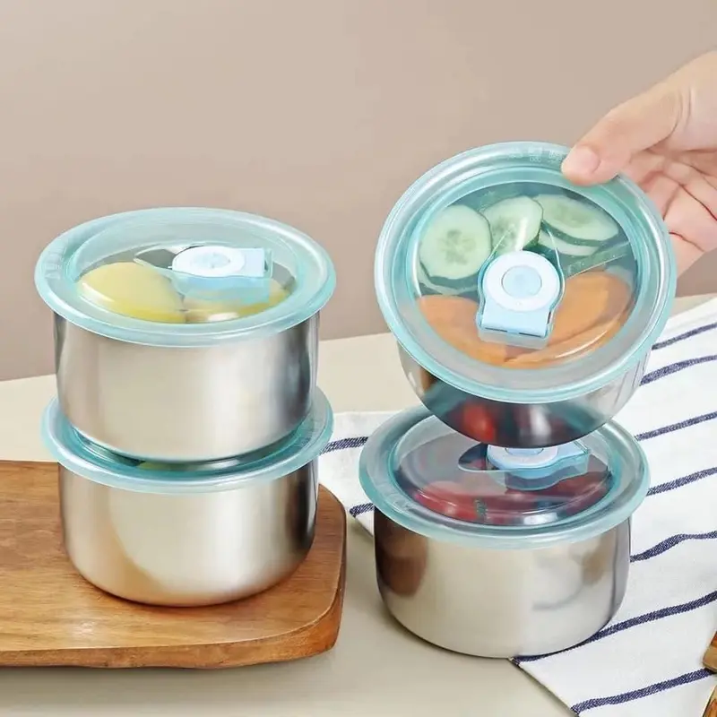 Combo 5 hộp inox tròn 304 tiện lợi đựng thực phẩm, khay tròn đựng đồ ăn , có lắp 2