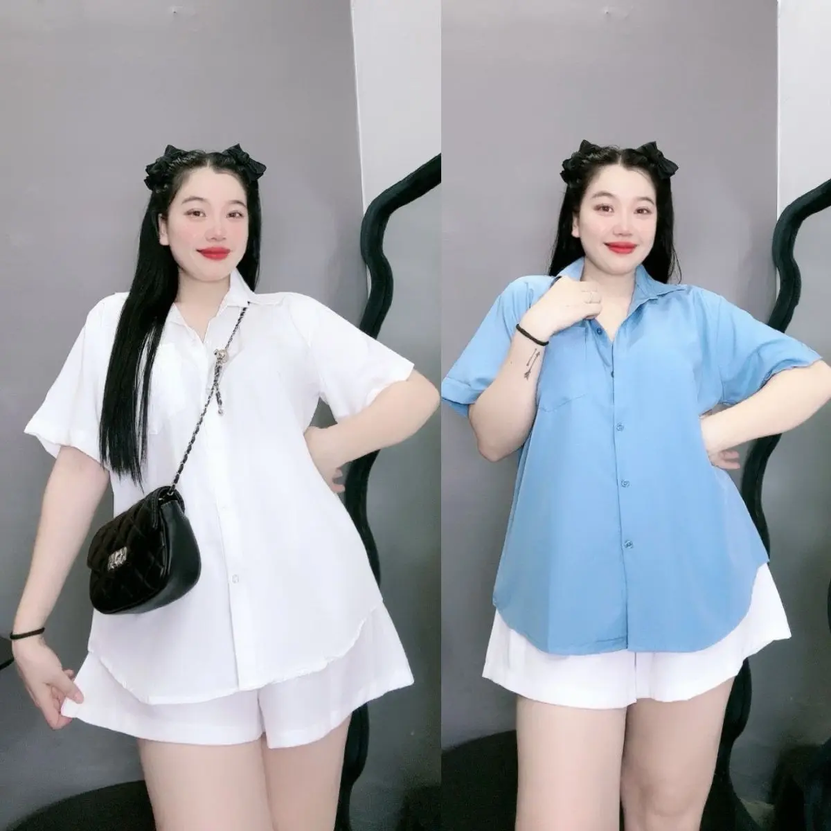 Áo Sơ Mi Nữ Bigsize Tay Ngắn Vạt Bầu Thời Trang Cá Tính Thanh Lịch Form Rộng Basic Có Túi Vải Lụa Mềm Mát Không Nhăn SM1T Top Women