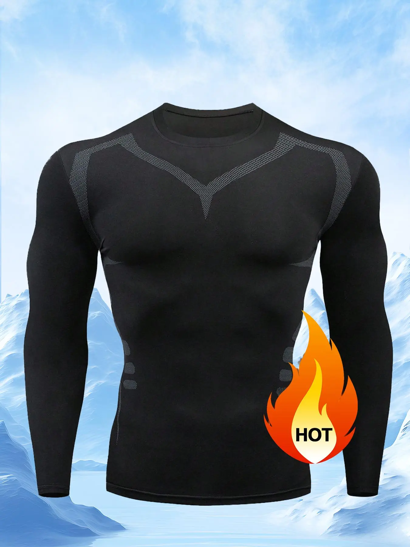Men's Regular Fit Long Sleeve Thermal Lined Underwear Top, Casual Comfy Round Neck Top for Fall & Winter, Men's Sportswear for Outdoor Workout Running Training, Gym Clothing