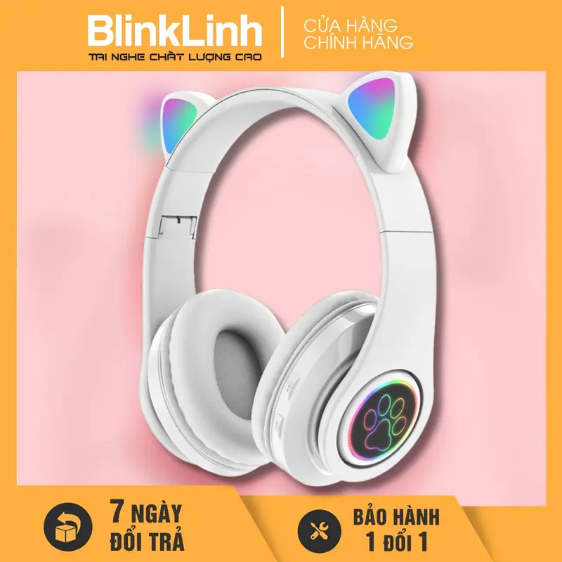 [COD] Tai Nghe Mèo dễ thương Mã BL39, Bluetooth 5.0, Tai nghe chụp tai lớn 35mm, Có Đèn LED Chuyển Màu, Chụp Tai Bọc Da Êm Ái, có Khe Cắm Thẻ Nhớ, Tặng Jack 3.5, Micrô tích hợp, Không dây  Nghe Nhạc tainghe chuptai 6
