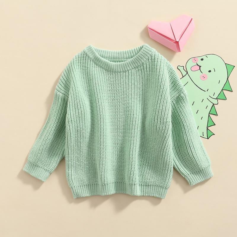 Toddler Baby Round Neck Sweaters, Winter Warm Long Sleeve Candy Color Knit Pullovers 1