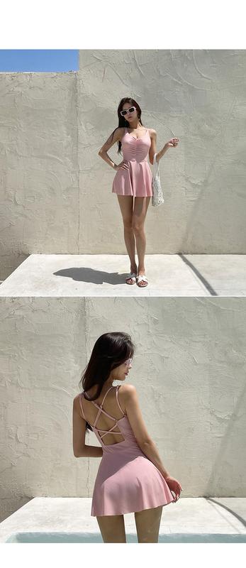 Product Introduction of 2023 New Korean One Piece Swimsuit Women Bathing Suit Solid Sexy Slip Dress Halter Bikini Set Hot Spring Swimwear 20