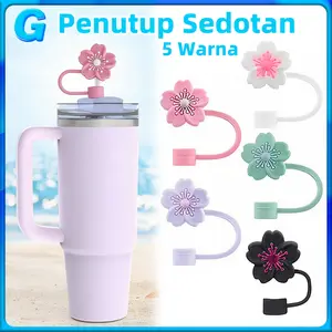 Penutup Sedotan Stanley Tumbler Sakura Penutup Sedotan 10mm Reuseable Straw Topper/Penutup Sedotan Silikon/Tutup Lucu Anti Debu Tumbler Stanley COD