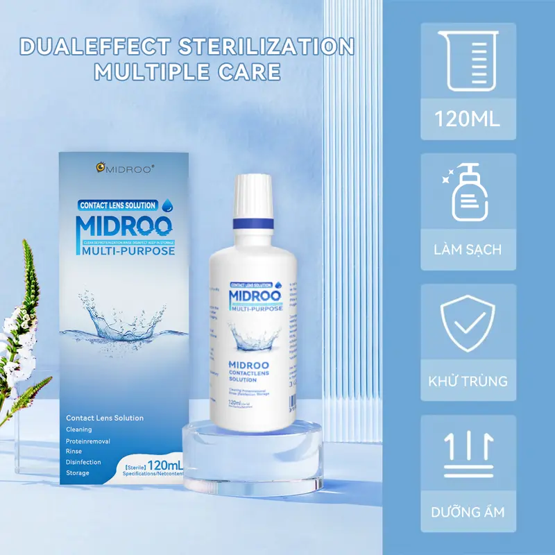Midroo Lens 1 Chai Nước Ngâm Lens Vệ Sinh Làm Mới Kính áp Tròng 60ml 120ml 360ml Hoặc 1
