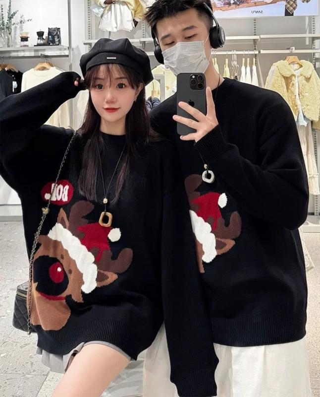 Áo Đôi Sweater Couple - Hoạ Tiết CHÚ HUƠU Vải Nỉ Lót Bông cổ tròn dài tay Nữ Top Hoodie Women