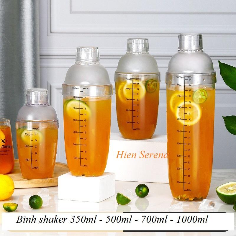 Bình lắc shaker pha chế nhựa chia vạch đen bình shaker 350ml-500ml-700ml-1000ml kèm nắp chất liệu nhựa bền trong sáng