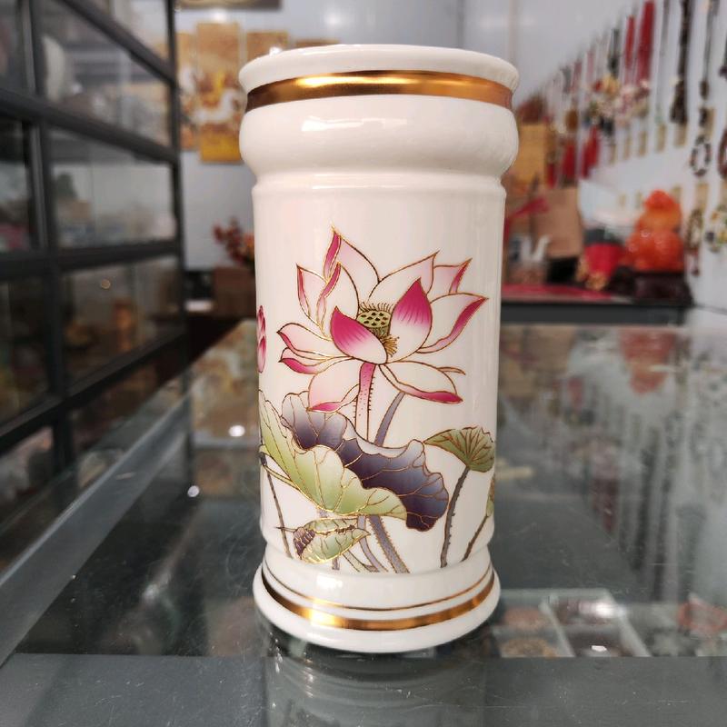 Bộ Thờ Cúng Gốm Sứ Lư Hương, Bình Hoa, Đĩa, Ống Nhang, Áng, Chum Nước Hoa Tiết Hoa Sen 7