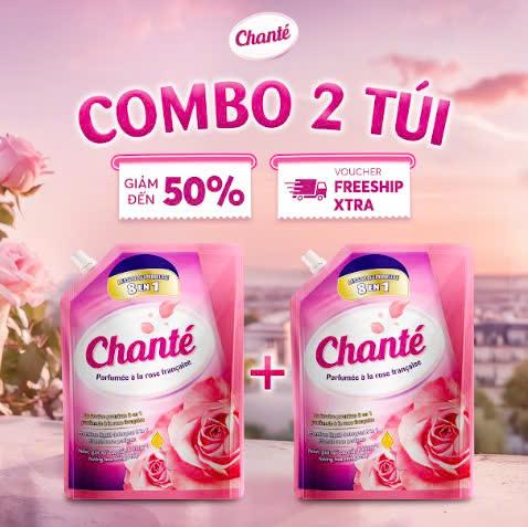 Combo 2 Nước giặt xả 8 trong 1 Chanté hương hoa Hồng Pháp túi x 3.05kg