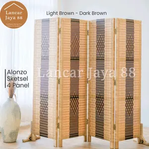 Sekat Ruangan Rotan Sintetis Honey Coklat Honey 4 Panel