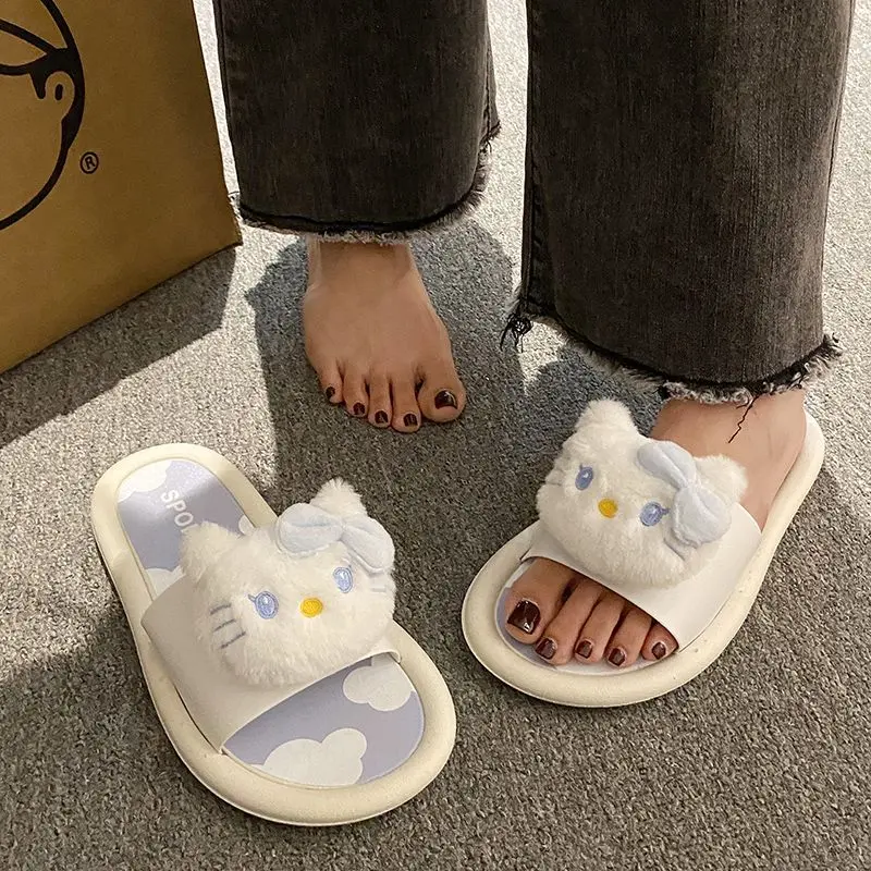 Dép Hello Kitty, Thiết Kế Hoạt Hình Dễ Thương, Có Thể Đeo Ngoài Trời, Dép Đi Hellokitty, Dành Cho Nữ, Đế Dày, Kiểu Lười, Thích Hợp Để Tắm Trong Nhà, Dép Chống Trượt 7
