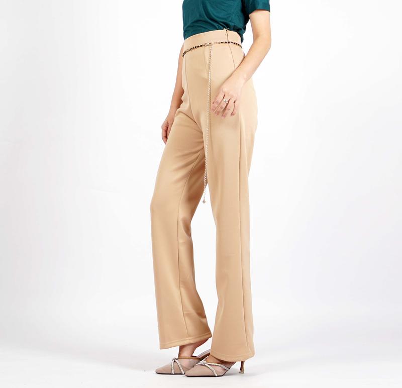 Amantha Celana Panjang Wanita Celana Bahan Scuba Highwaist Belt Rantai 6