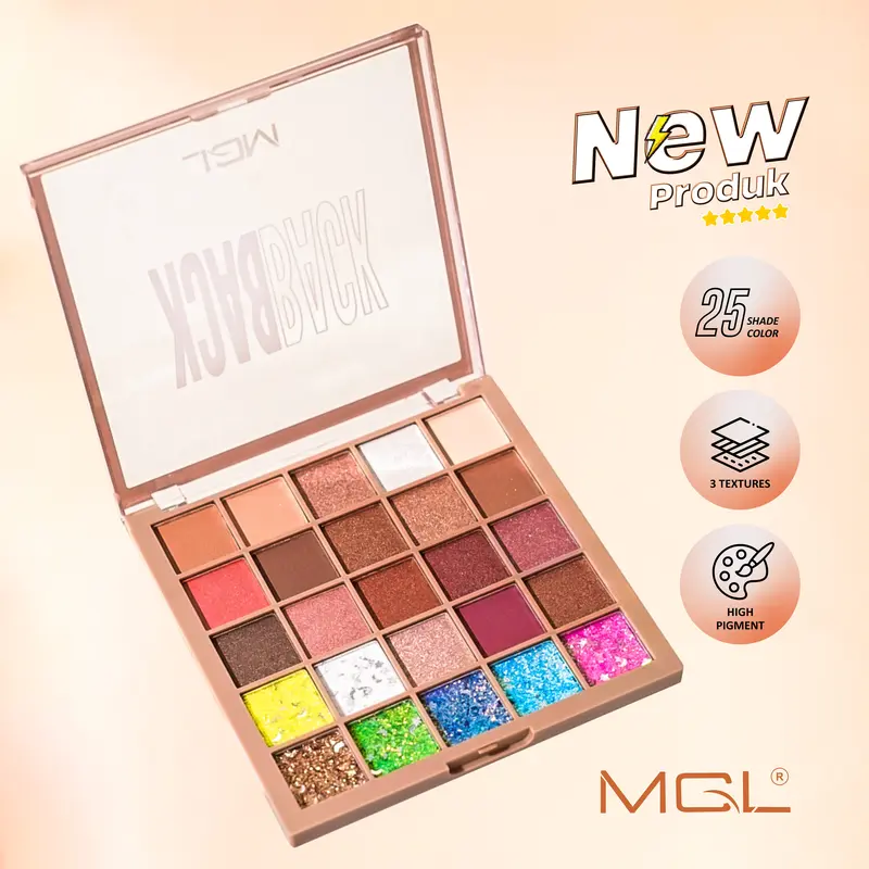 [Skistore] BPOM Eyeshadow Magic Square MGL Pallete 25 Full Color Shimmer Glitter & Matte Pigmented Eye-Catching 0