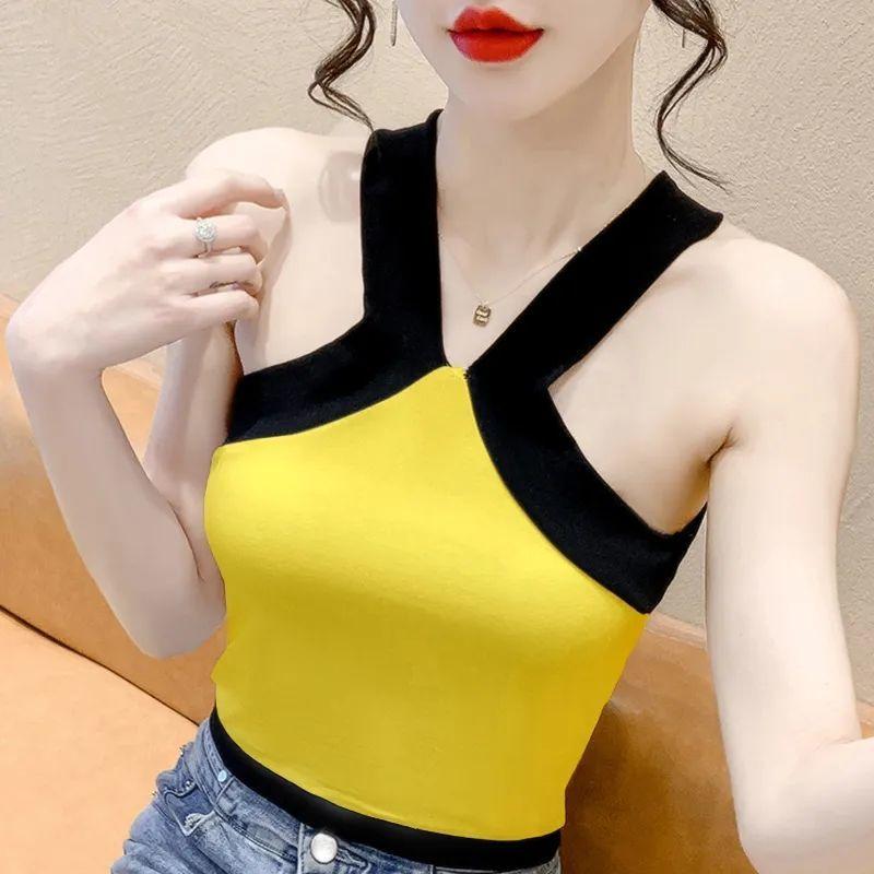 Product Introduction of Ice Silk Bandeau Camisole Women's Summer Short Plain Fashion All-Match Sexy Beauty Back Color Matching Top Womenswear Lingerie 6