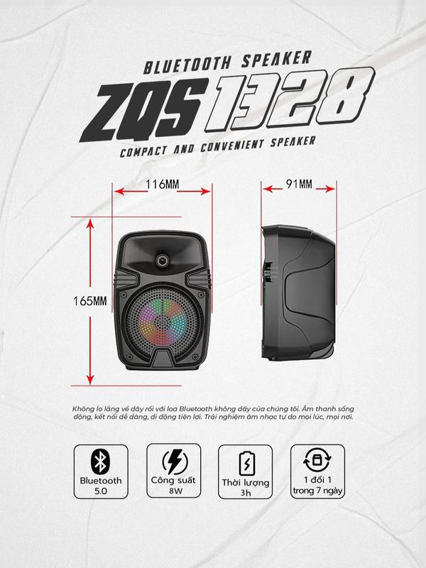  Loa Bluetooth Di Động Mini ZQS-1328 Có đèn LED Mẫu đèn lồng Âm thanh siêu trầm chân thật BH-12 Tháng Củ Loa Kem 