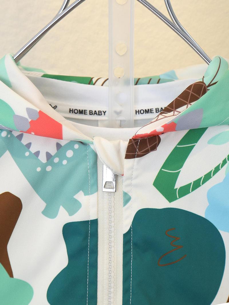 Product Introduction of Boy's Cartoon Print Zip Up Hooded Jacket, Casual Windproof Long Sleeve Outerwear for Spring & Fall, Kids Clothes for Daily Wear 3