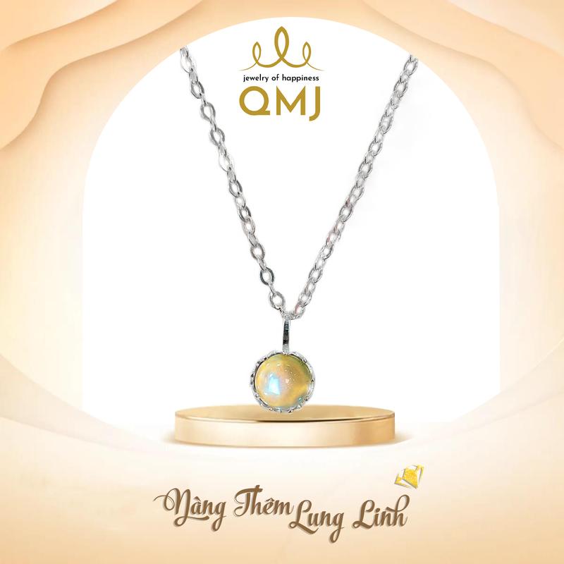 QMJ STORE GMV - Q61 DÂY CHUYỀN BẠC SIMPLE MOON đá 7 màu 6MM bạc S925 cao cấp phay máy 3D dây nữ đẹp thời trang phụ kiện trang sức MÀU BẠC TRẮNG SANG - không xi kim
