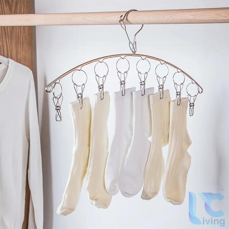Móc treo quần áo trẻ em Living C , móc inox treo tất vớ đồ lót 8 Kẹp và 10 kẹp chống rơi 7