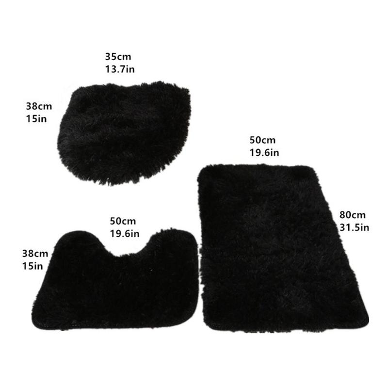 Soft Bath Mat Decoration Set, 3 Counts/set Summer Solid Color Soft Plush Toilet Seat, Anti-Slip Bath Mat, Household Products 1