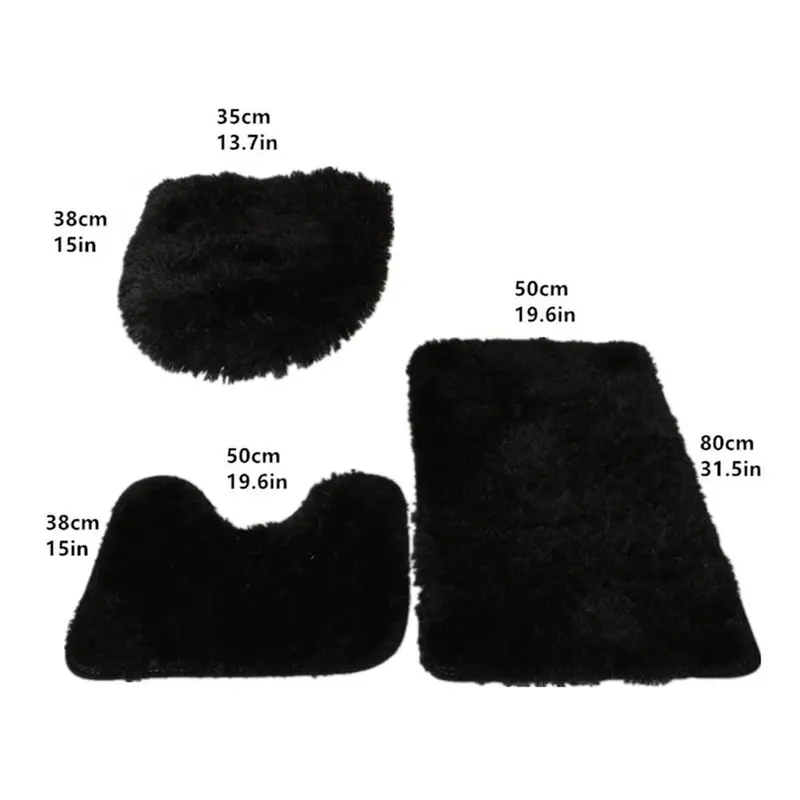 Soft Bath Mat Decoration Set, 3 Counts/set Summer Solid Color Soft Plush Toilet Seat, Anti-Slip Bath Mat, Household Products 1