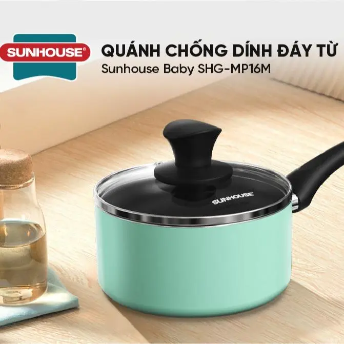 Quánh chống dính đáy từ Sunhouse SHG-MP16M - Đáy từ - Chống dính 2 lớp an toàn -Tay cầm cách nhiệt, vung kính bền 5