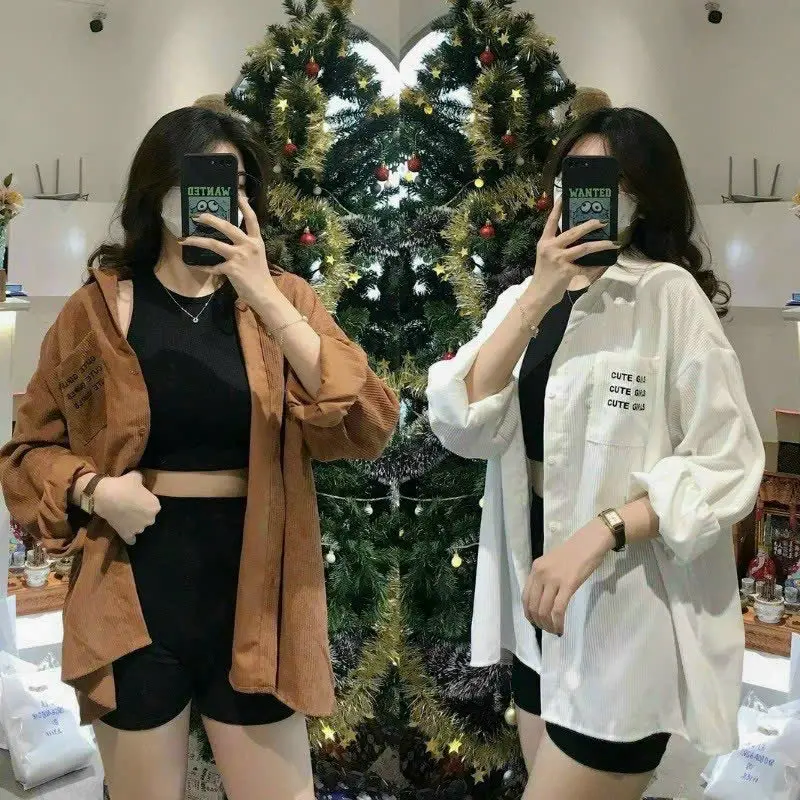 Áo Sơ Mi Nhung Tăm Thêu Chữ Có túi From dưới 70kg Mẫu Mới 0