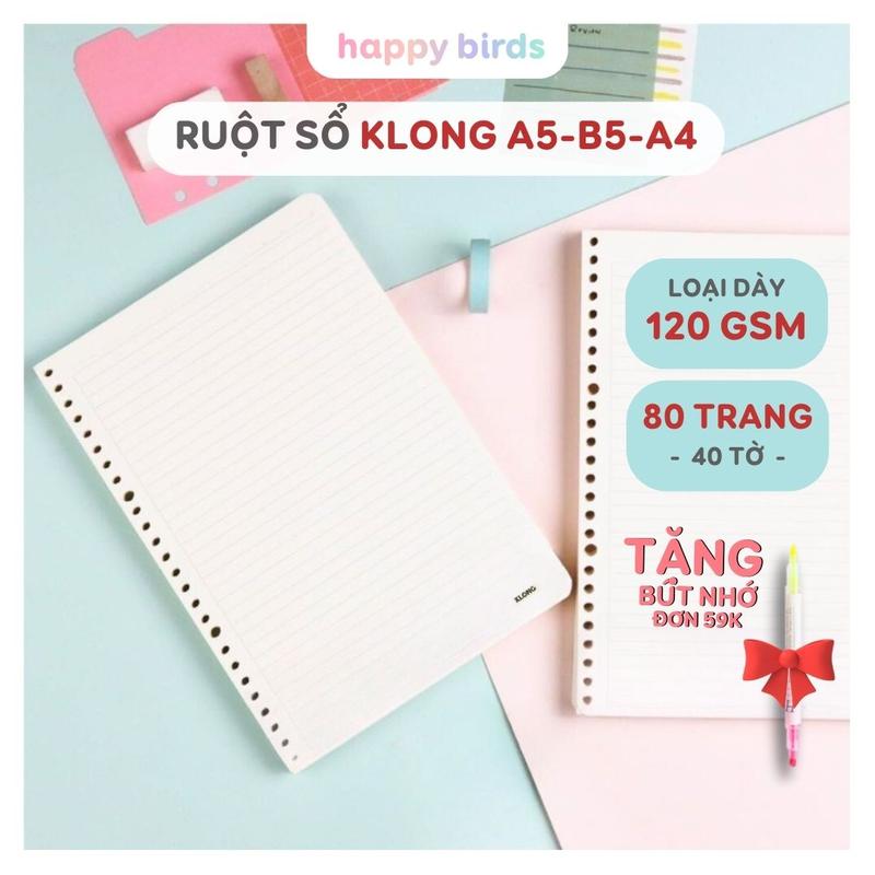  Ruột sổ còng giấy refill KLONG A4 A5 B5 loại dày 120gsm caro kẻ ngang trơn chấm dot - The Happy Birds 