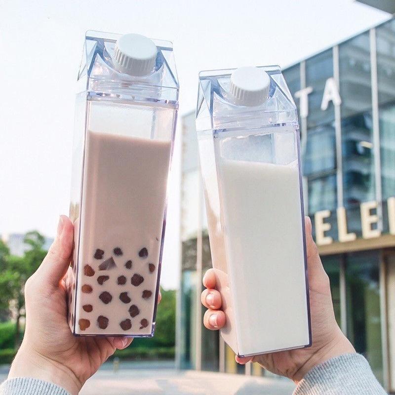 Milk Box Design Water Bottle, 1 Count Clear Portable Large Capacity Drinking Cup For School Camp Office 2