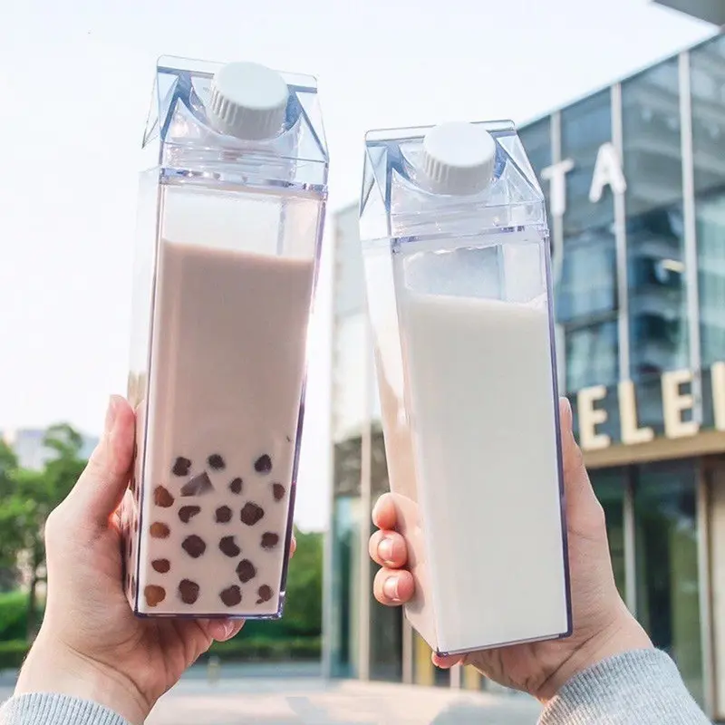 Milk Box Design Water Bottle, 1 Count Clear Portable Large Capacity Drinking Cup For School Camp Office 2