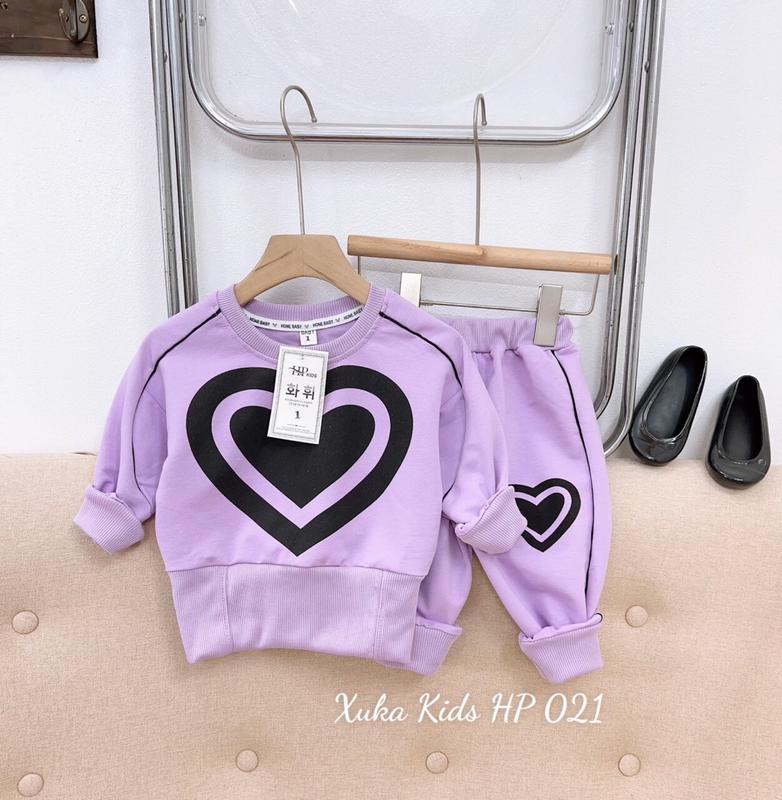 Bộ in TRÁI TIM  chất vải cotton da cá tàu   dành cho bé gái từ 15-42 kgg. 4