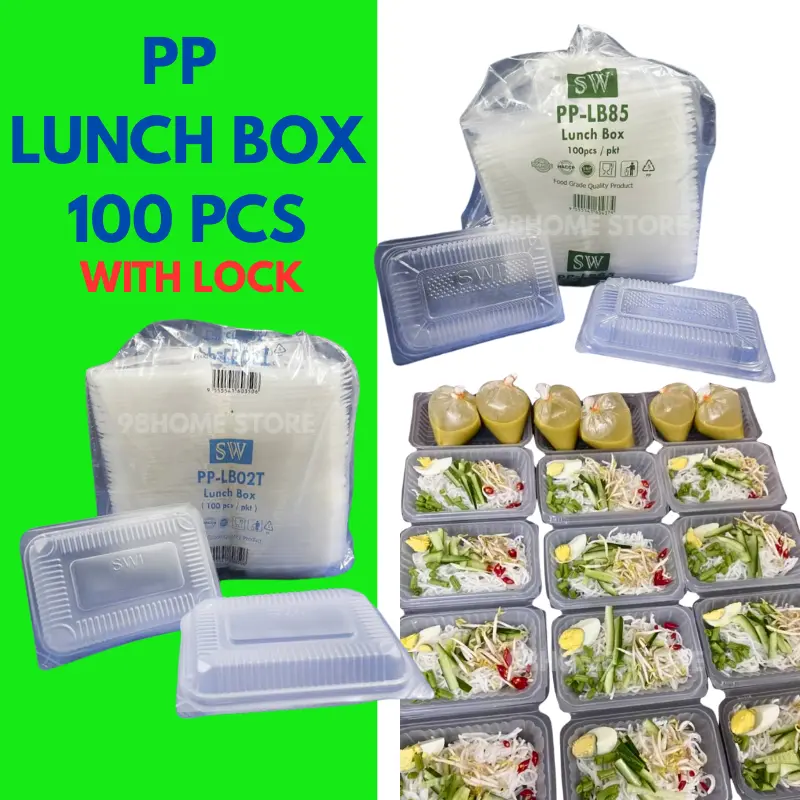 TAPAU -100 pcs Disposable PP Lunch Box Kotak Nasi Pakai Buang Bekas ...