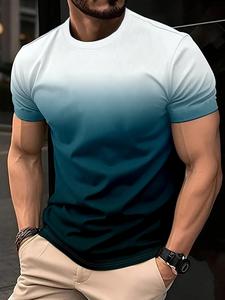 Men's  Ombre Print Short Sleeve Tee, Casual Comfy Round Neck T-shirt for Summer, Fashion Men's Top for Daily Wear