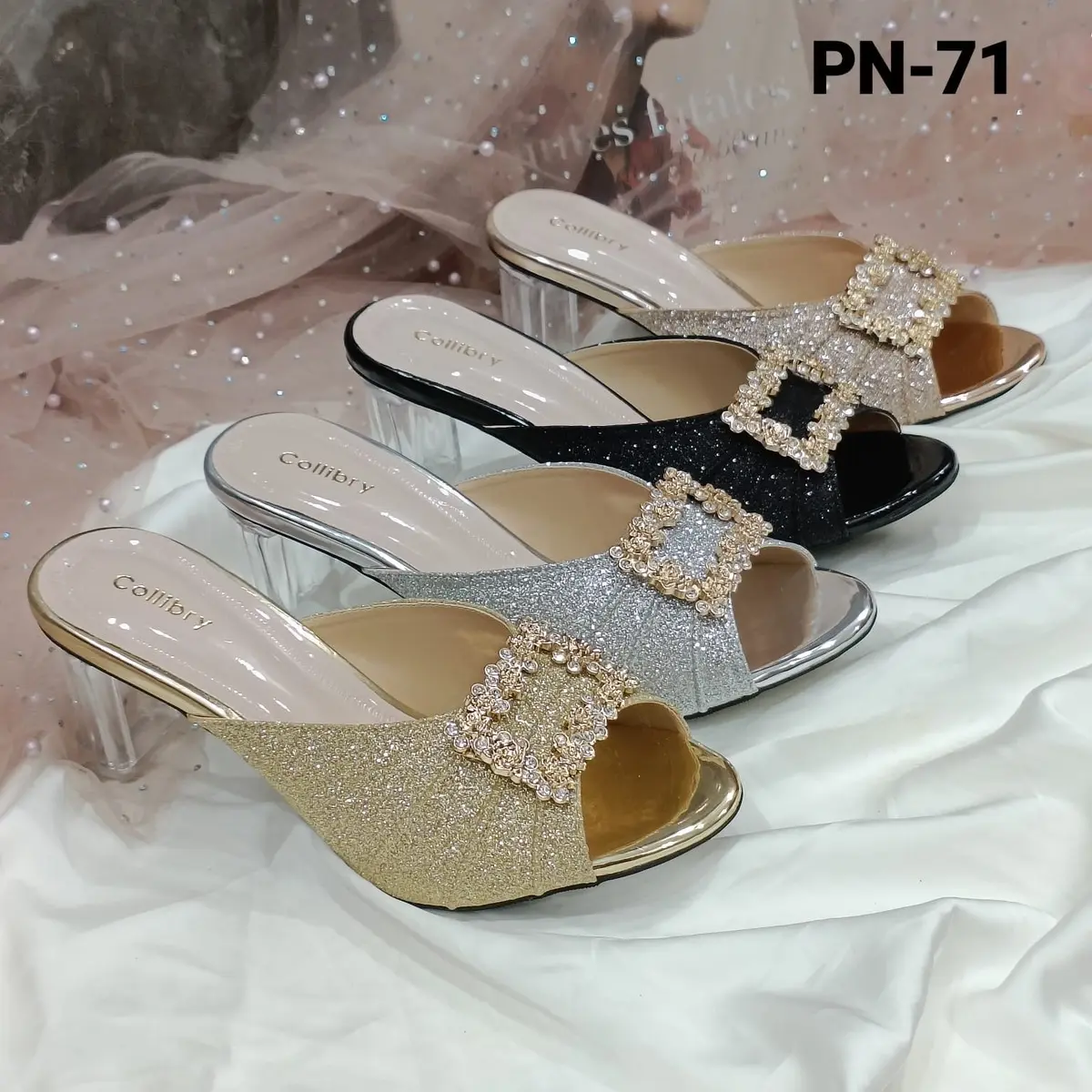 Collibry- sandal slop gliter hak pipih kaca 7 cm Wanita